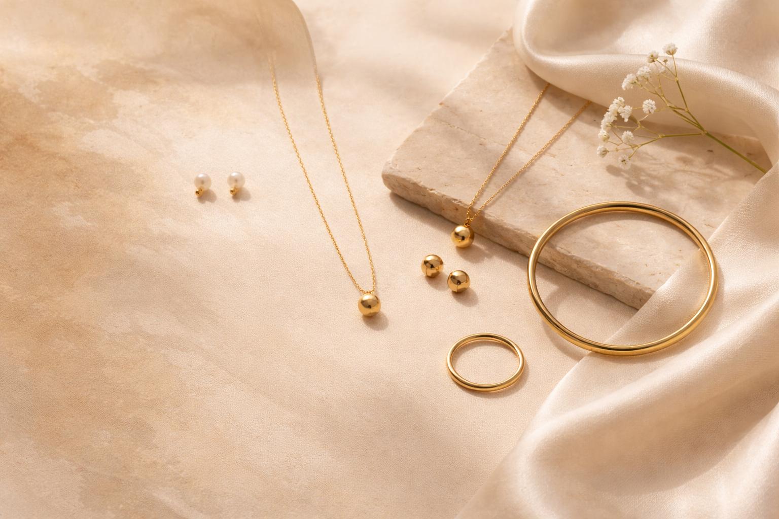 Woman wearing minimalist everyday gold jewellery